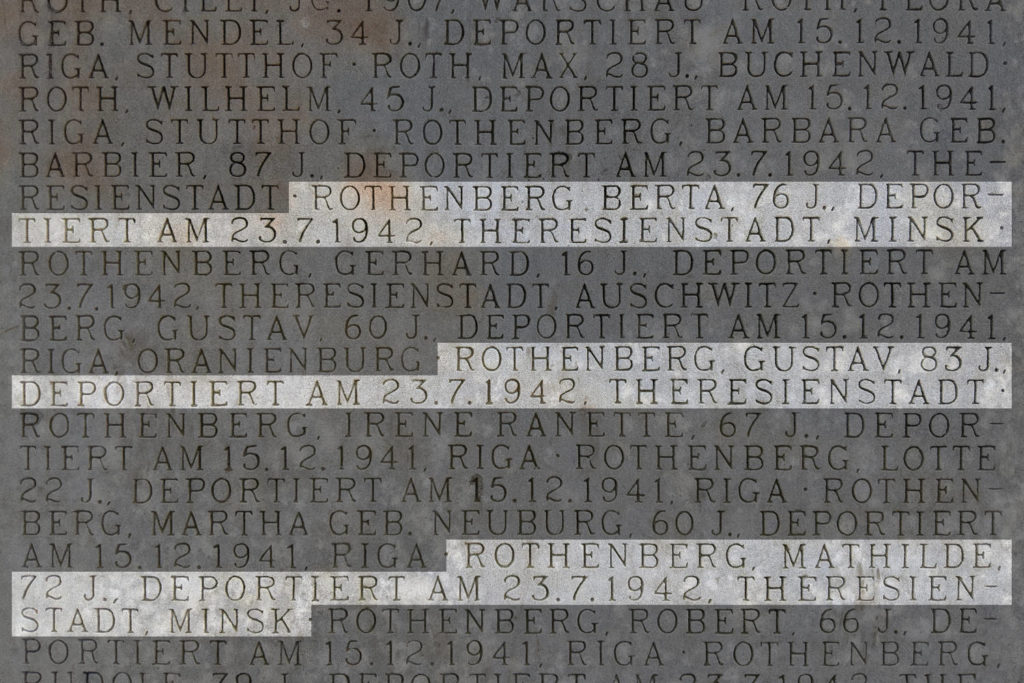 Herforhebung Holocaust-Mahnmal am Opernplatz in Hannover, Inschrift für die Rothenberg aus Langenhagen